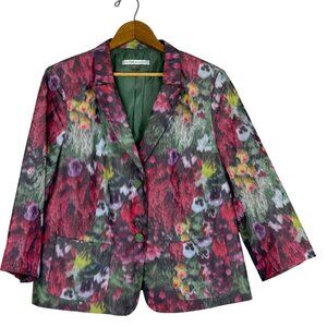 Peter Nygard Floral Watercolor Blazer Jacket Women's 14 Green Red 2-Button Lined